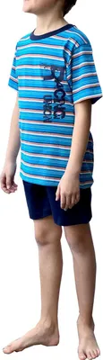 Produktbild von Cooler Jungen Shorty Pyjama kurzarm Schlafanzug in Streifenoptik - 102 505 10 800 ; türkis , 122