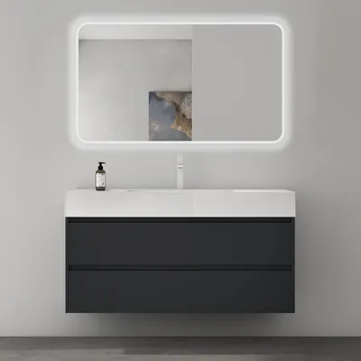 Produktbild von Mai & Mai Badmöbel-Set Waschbeckenunterschrank 120x48x63cm in Anthrazit matt mit 2-Schubladen inkl. Waschbecken und LED-Badspiegel Deep