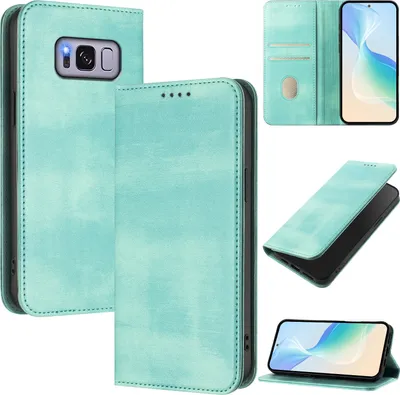 Image de Étui pour Samsung Galaxy S8 Plus, étui en cuir vintage avec protection RFID, fentes pour cartes, support Turquoise