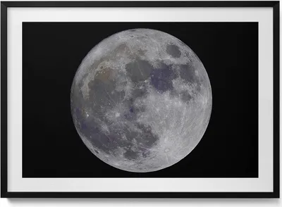 Produktbild von Vollmond in einem schwarzen Himmel– Wandbild mit Rahmen – Gerahmtes Bild  – Wanddekoration – 100x70 cm –  Schwarz Rahmen