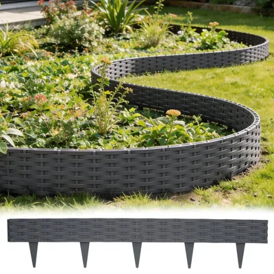 Produktbild von Rasenkante Kunststoff in Steinoptik, Wetterfeste Beeteinfassung & Beetumrandung Mähkante, 10 Stück 10 m, Grau