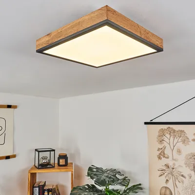 Produktbild von Vacil »Vacil« eckige Deckenlampe aus Metall und MDF, Schwarz/Weiß/Holzoptik