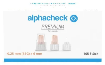 Produktbild von Alphacheck Premium Pen-Nadeln 31 Gx6 mm 105 St