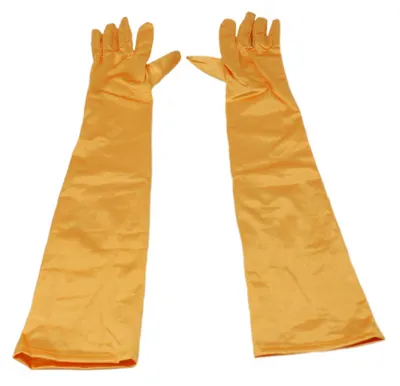 Obrázek produktu pro Dámské saténové rukavice, žluté, elastické, délka 55 cm