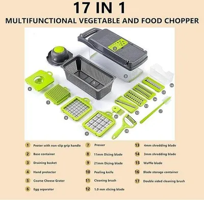 Produktbild von Famanu Gemüseschneider mit verschiedenen Messern - Mandoline - Zwiebelschneider