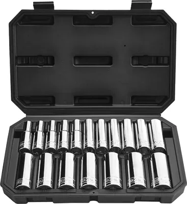 Produktbild von Steckschlüsselsatz / Nusskasten - 18-tlg. 12,7 mm Antrieb - Metrisch 10–27 mm - CR‑V Stahl Verchromt - Klare Markierungen - Mit Aufbewahrungskoffer