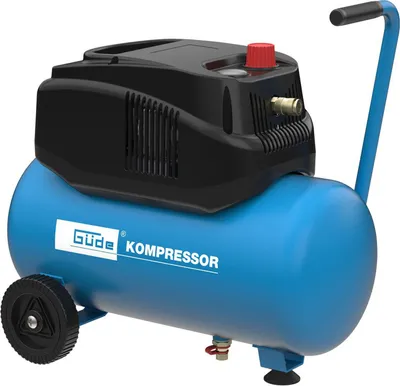 A blue air compressor with a black top and a blue handle, shown on a white background.