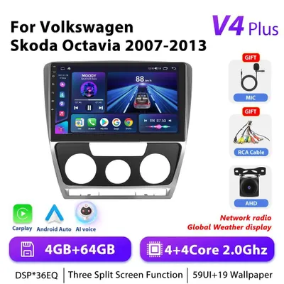 Produktbild von Skoda Octavia 2007–2013 - Android 2-DIN Autoradio - 25,4 cm Touchscreen - 4 GB RAM 64 GB ROM - 2,0 GHz - Android 10 - GPS Navigation - Split-Screen