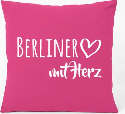 Produktbild von Huuraa Kissen Berliner mit Herz 40x40cm mit Füllung Fuchsia Baumwolle Dekokissen Geschenkidee