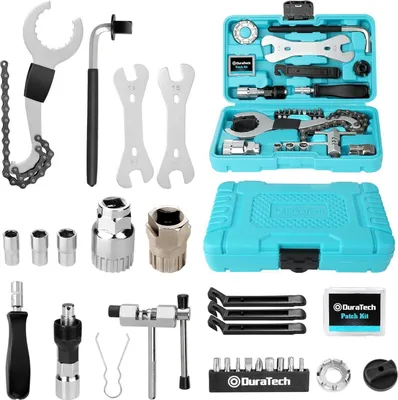 Produktbild von Fahrrad Reparaturset 31-teilig mit Werkzeugkoffer und Reifenreparatur - DURATECH
