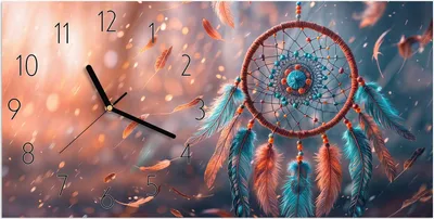 Produktbild von Wanduhr aus Glas mit Motiv Traumfänger Federn- 60 x 30 cm - inkl. Aufhängesystem