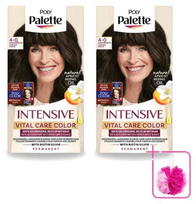 Image de 2 x Coloration pour cheveux Poly Palette Vital Care, nuance 4-0 (brun foncé), 115 ml - Pack économique - 2 pièces