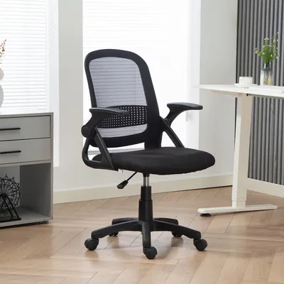 Produktbild von Bürostuhl Mesh ergonomisch, Drehstuhl Schreibtischstuhl mit klappbaren Armlehnen, Netzrücken, Schwarz | 60 x 57,5 x 101 cm | 9 kg