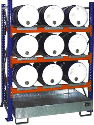 Produktbild von Bauer Anbauregal 3005 für Fässer mit 3 Ebenen, Auffangwanne ohne Gitterrost, 9x60l liegend