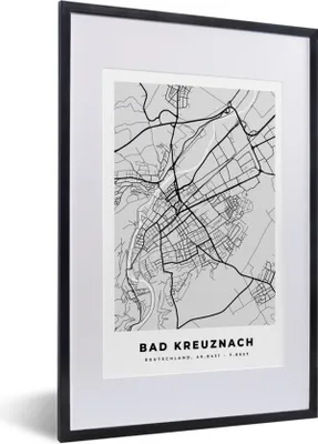 Produktbild von MuchoWow® Gerahmtes Poster Stadtplan - Bad Kreuznach - Karte - Deutschland 40x60 cm - Poster mit Schwarzem Bilderrahmen Wandposter Rahmen Foto Bilder - Poster in Rahmen