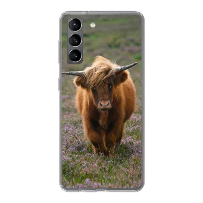 Produktbild von MuchoWow® Handyhülle Schutzhülle Hülle für Samsung Galaxy S21 Schottische Hochlandbewohner - Heidelandschaft - Tiere Silikon Softcase Handy Hülle - Softcase