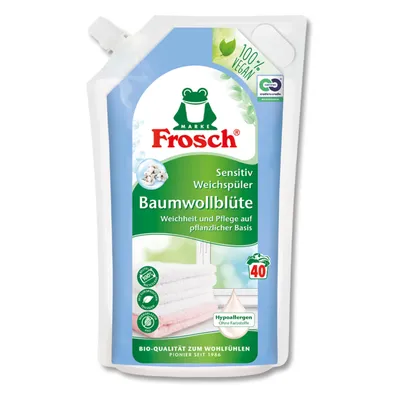A pouch of Frosch fabric softener with cotton blossom scent.