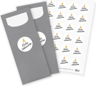 Produktbild von itenga 24x Bestecktasche GRAU + Aufkleber Frohe Weihnachten (Motiv 154)