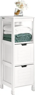 Image de SoBuy commode de salle de bain, armoire de salle de bain avec coussin pour les pieds, commode, meuble de salle de bain, blanc
