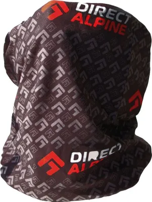 Multi Halstuch von DirectAlpine; schwarz mit rotem Logo; geeignet als Schal oder Tuch.