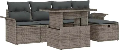 Image de Ensemble de canapé de jardin avec coussin 6 pcs Gris Poly rotin