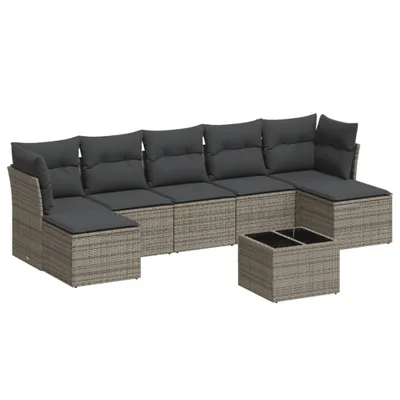Produktbild von vidaXL 8-tlg. Garten-Sofagarnitur mit Kissen Grau Poly Rattan