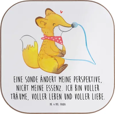 Produktbild von Mr. & Mrs. Panda Untersetzer für Gläser Fuchs Magensonde - Weiß - Geschenk, Holzuntersetzer, Schluckstörungen, Tassen, Glas, Tasse, Tischuntersetzer