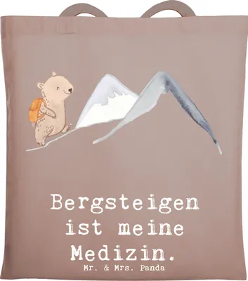 Produktbild von Mr. & Mrs. Panda Beutel Bär Bergsteigen - Braun Pastell - Geschenk, Wandern, festivaltasche, dokumententasche, Bergsport, Trekking, Alpinismus, Einkaufstasche, Jutebeutel