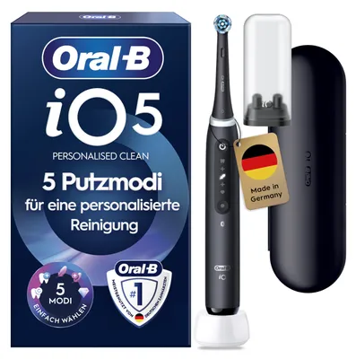Produktbild von Oral-B iO Series 5, Erwachsener, Vibrierende Zahnbürste, Tägliche Pflege, Intensiv, Sensibel, Super sensitive, Whitening, Schwarz, 2 min, Schwarz