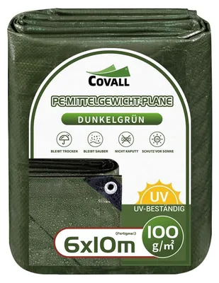 Image de Bâche de protection avec œillets, dimensions 6x10 mètres, grammage 100 g/m², couleur verte, imperméable et résistante aux UV