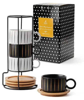 Productafbeelding van Cappuccino-kopjesset – 4 x 160 ml koffiekopjes met schotel en standaard