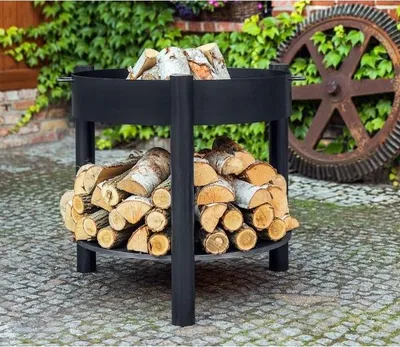 Image de Brasero de jardin SOLAFA XL avec range bois en acier-Noir-Noir-Ø 80cm-60.00 --