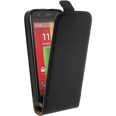 Produktbild von PhoneNatic Kunst-Lederhülle kompatibel mit Motorola Moto G - Flip-Case schwarz + 2 Schutzfolien