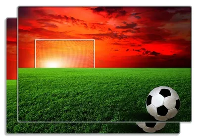 Produktbild von Wallario Frühstücksbrettchen 2er Set aus Glas, je 20 x 30 cm, mit rutschfesten Füßen, Motiv Fußball - Fußballfeld bei Sonnenuntergang