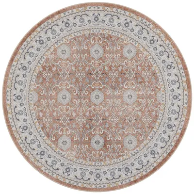 Produktbild von Kurzflor Teppich Vintage-Oriental Wohnzimmer Schlafzimmer Kinderzimmer Terrakotta 160x160 cm Rund