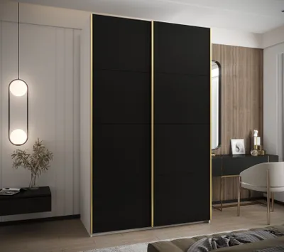 Produktbild von Zweitüriger Kleiderschrank SAMARA 1 – 160 cm, weiß/schwarz/gold