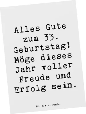 Produktbild von Mr. & Mrs. Panda Postkarte Spruch 33. Geburtstag - Weiß - Geschenk, Alter, Happy Birthday, Ansichtskarte, Geburtstagswünsche, Feier mit Stil, Ansichtskarten, Meilenstein
