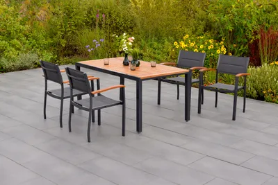 Produktbild von Merxx Gartenmöbel Set Paxos 5tlg., 4 Stapelsessel, Tisch 150 x 90 cm- Aluminium/Akazie/Textil