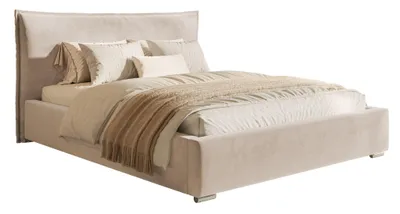 Produktbild von Polsterbett 180x200 cm Zenito mit Kissen-Kopfteil - Metall-Lattenrost, Doppelbett 180x200 mit Bettkasten, Samt Beige