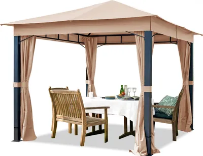Produktbild von Gartenpavillon 3x3 m ALU Premium ca. 220g/m² Dachplane wasserdicht Pavillon - 4 Seitenteile Gartenzelt in Cappuccino