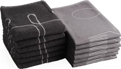 Produktbild von DoubleDry 12er Set Geschirrtücher und Küchtentücher Set - 100% Baumwolle - 6x 50x70cm und 6x 50x50cm - Besteck, Grau