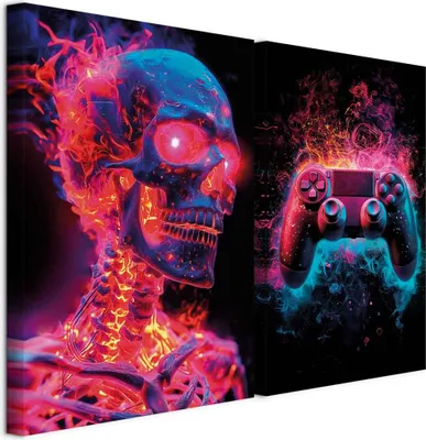 Produktbild von murando - Akustikbild Bilder XL Set Totenkopf Kunstdruck auf Leinwandbild 80x60cm 2 Teilig je 40x60cm Collage 2er Kunst Wandpaneele Schalldämmung Leinwandbilder - Schädelkunst Freund i-H-10016-b-a