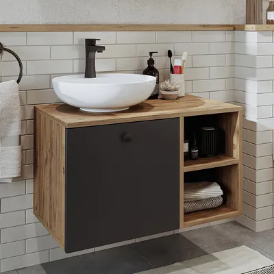 Produktbild von Roomart LOTUS-I-75 Badmöbel-Set 2-teilig 75 cm breit, Anthrazit-Eiche