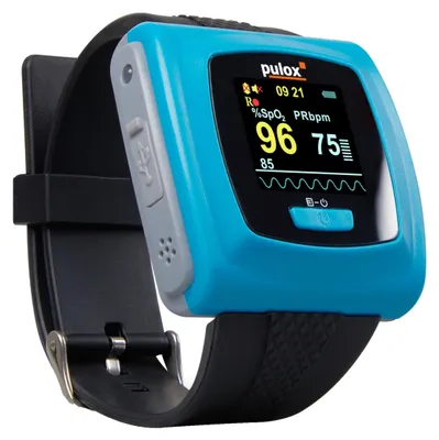 Produktbild von Pulox PO-400 Pulsoximeter mit Armband und externem Sensor
