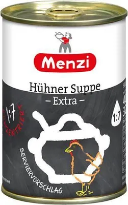 Produktbild von Menzi Hühner Suppe extra viel Hühnerfleisch konzentriert 400 Ml Dose  Kräftig mit extra viel Fleischeinlage Konzentriert Glutenfrei