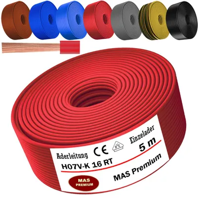 Obrázok produktu pre 5m žilový kábel H07 V-K RT 1x16 mm² červený jednožilový flexibilný