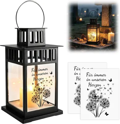 Image de Lampe funéraire, cadeau de deuil, lampe de cimetière, lanterne avec bougies LED