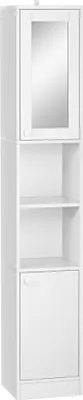 Image de kleankin Meuble colonne de salle de bain armoire haute placard de rangement avec étagère réglable - 30 x 28 x 170 cm - blanc