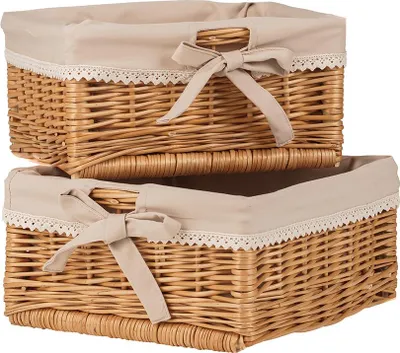 Immagine prodotto di Nova set di 2 cesti in vimini con inserto in tessuto beige
