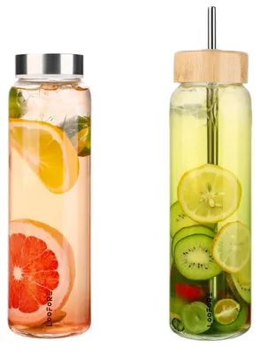 Produktbild von Glas Wasserflasche mit Strohhalm, 1000ml, Nachhaltig und Stilvoll